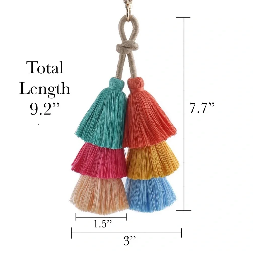 Boho Extra Long Multi Tier Colorful Fringe Purse Charm - Picture 16 of 16